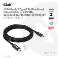Cable Bi-Direccional USB4 Gen3x2 Tipo-C 8K60Hz o 4K120Hz, Datos 40Gbps, PD 240W(48V/5A) EPR M/M 3m / 9.84ft